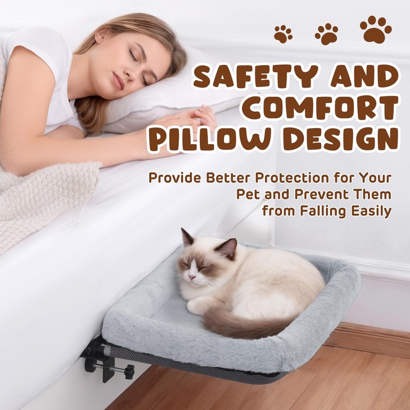 BALAPET Firm Bedside Cat Bed, Cat Bed with Soft Guardrail