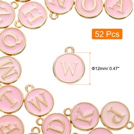 sourcing map 52pcs Letter Charm, Enamel Letter Pendants, Alphabet W Pendants Double Sided Beads Charm for DIY Bracelet Necklace Pendants Earring Jewelry, Pink