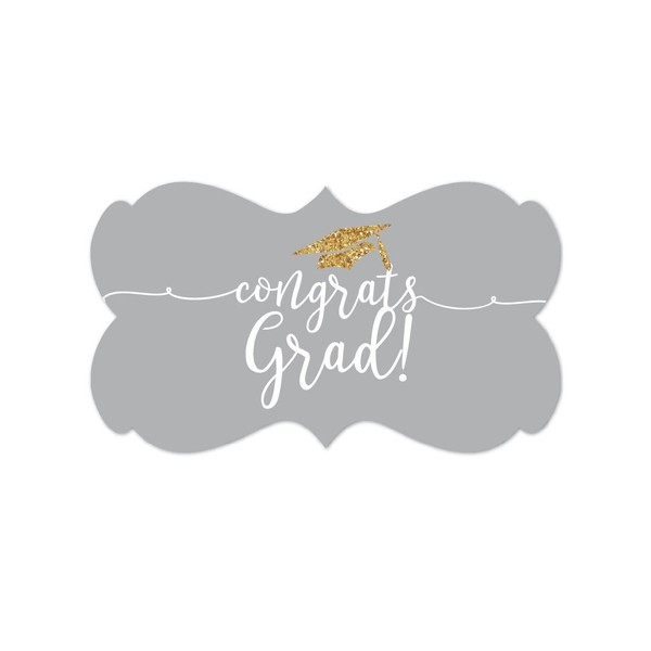 Andaz Press Gray and Gold Glittering Graduation Party Collection, Fancy Frame Label Stickers, Congrats Grad!, 36-Pack