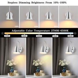 TOPDARKWEE Battery Operated Wall Sconce Set of Two, Chrome Sconces Wall Lighting Battery Operated with Remote Control, 3 Color Temperatures Dimmable Magnetic Cordless Wall Lamp for Living Room Bedroom