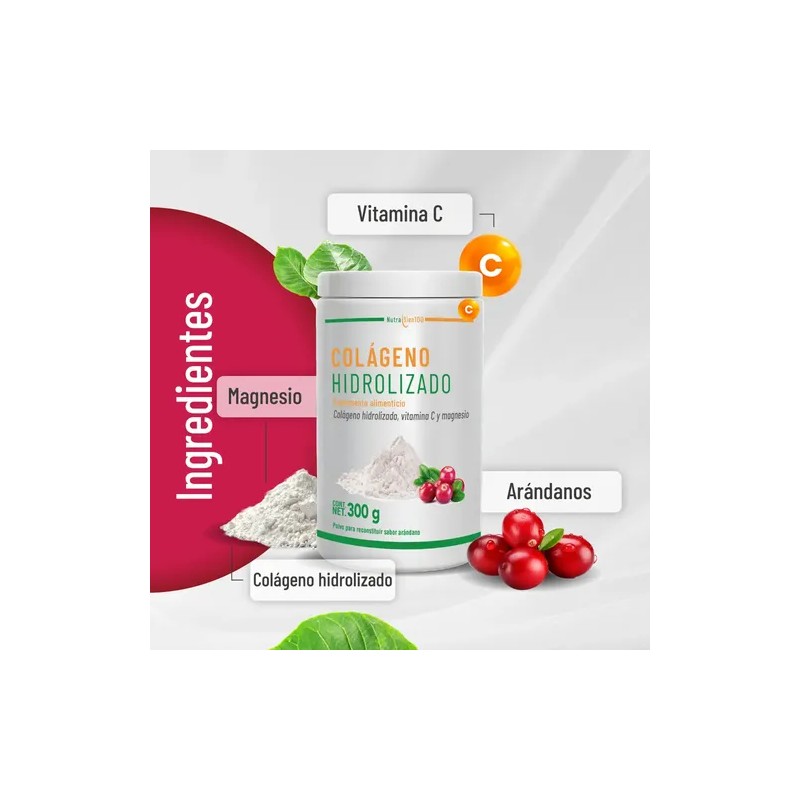 Colágeno Hidrolizado Azúcar Arándano Nutrasien100 300g Vitamina Magnesio