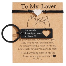 VULETO Gifts for Husband Boyfriend Lover, Drive Safe Keychain I Need You Here With Me Heart Bracelet Fathers Day Christmas Valentines long Distance Relationship Gifts for Husband from Wife