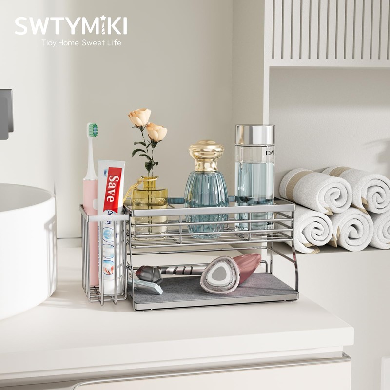 SWTYMIKI Kitchen Sink Caddy Organizer - 2 Tier Sponge Holder