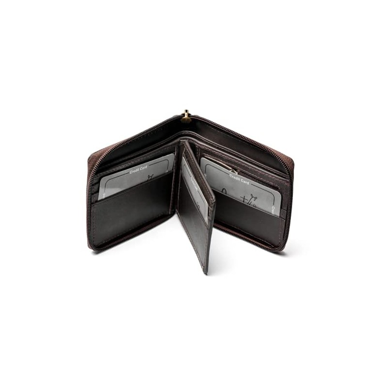 Mens Zip Around Genuine Leather Wallet RFID Blocking Black Brown