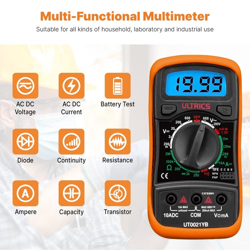 ULTRICS Digital Multimeter, Voltmeter Ammeter Ohmmeter Circuit Checker with Backlight