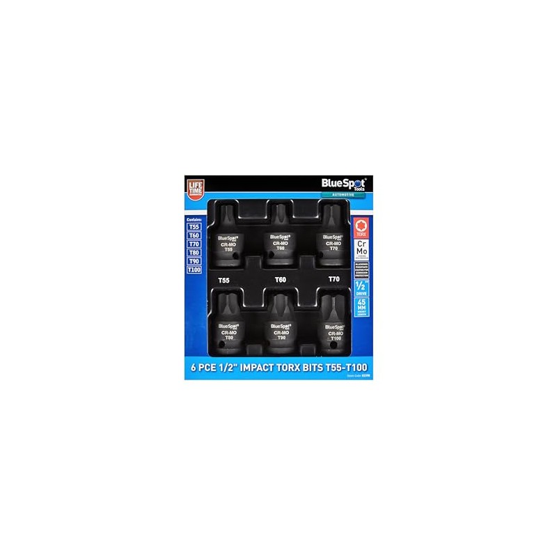 Blue Spot Tools 6 PCE 1/2" Impact Torx Bits (T55-T100)