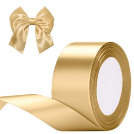 G2PLUS Gold Satin Ribbon 50 mm, Wide Decoration Gift Ribbon, 22 m Ribbon for Crafts, Gold Satin Decorative Ribbon for Gift Wrapping, Decoration