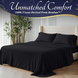 DECOLURE 100% Organic Viscose Derived from Bamboo Sheets Cal King Size 4pcs - Ultra Soft & Luxuriously Cooling, 17" Deep Pocket, Double Stitching, Perfect for Hot Sleepers - King Bed Sheets (Charcoal)