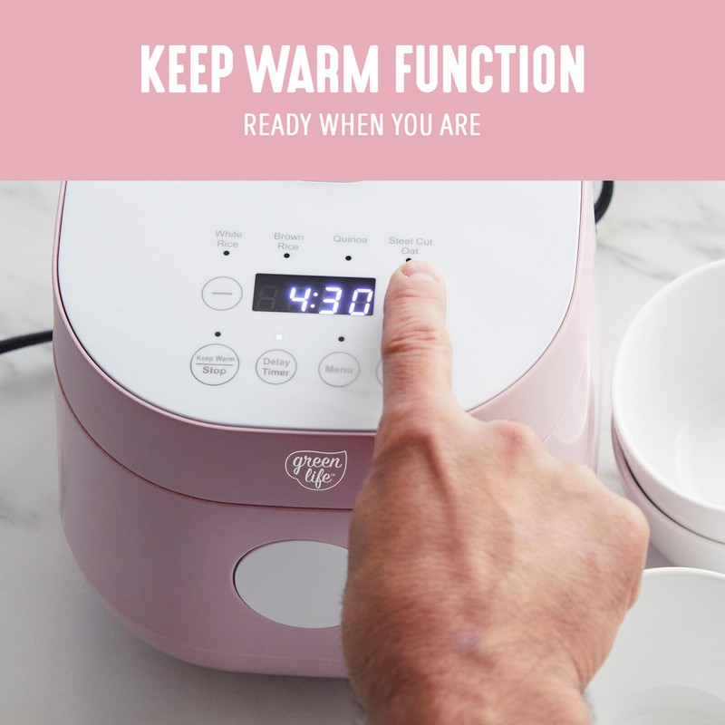 GreenLife Digital Rice Cooker, 2-Cups Uncooked/4-Cups Cooked, Removable Nonstick Ceramic