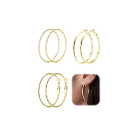 MILACOLATO 3 Pairs Large Hoop Earrings for Women – 18K Gold Plated Cubic Zirconia Hypoallergenic 925 Silver Needles