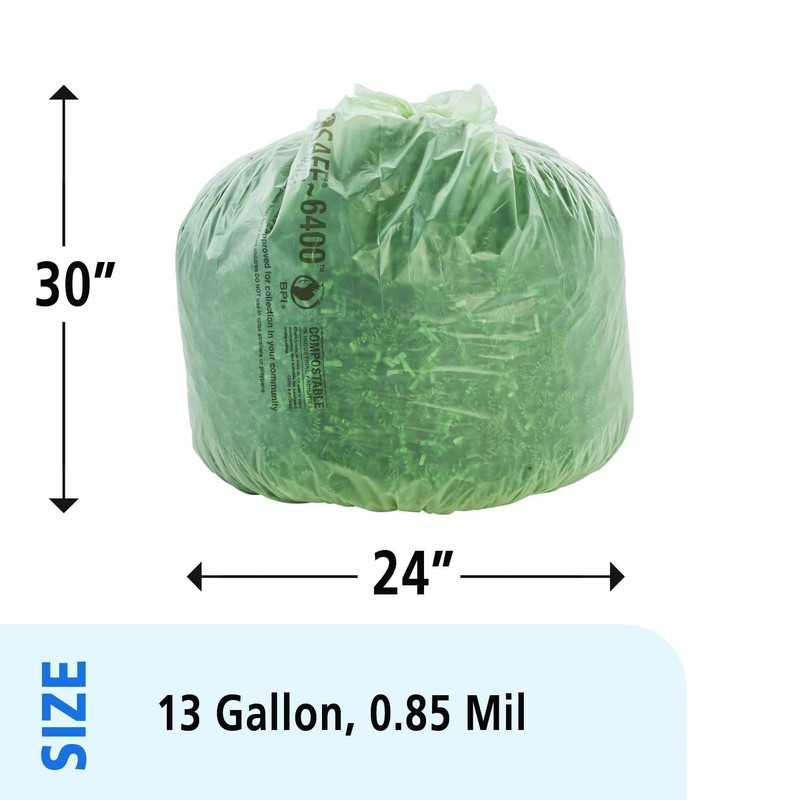 Stout E2430E85 EcoSafe-6400 Compostable Compost Bags 13gal .85mil 24 x