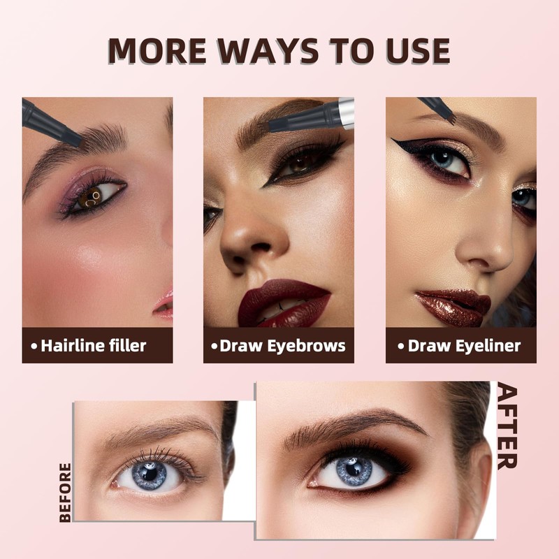 LALASTYLE 3PCS Eyebrow Pencil,Magic Eyebrow Pencil with 4 Fork Tip,Microblading