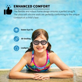 BEEWAY Kids Swimming Goggles 6-14 | GOK8300C1L1 | All Black, Clear Lens