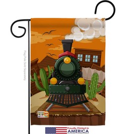 Ornament Collection GS192127-P3-03 Wild West Train Interests Hobbies Impressions Decorative Vertical 13" x 18.5" Garden Flag Set Metal Fansy Wall Bracket Hardware