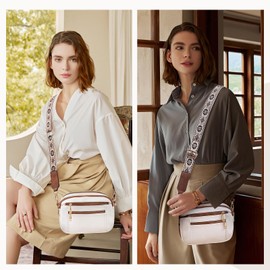 JinDouer Kleine Umhängetasche Damen Vegan Leder, Crossbody Bag vintage mit Vleien Fächer, Handtasche mit Abnehmbarem Modern Breitem Schultergurt, Münzbörsen für Damen Senden (Weiß)