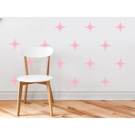 Retro Stars Fabric Wall Decals - Set of 22 Mid Century Modern Stars - Pink - Star Pattern Wall Decor - Reusable, Repositionable
