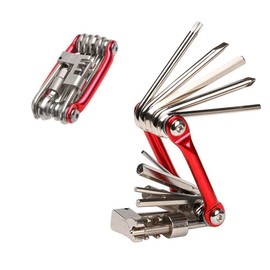 Aiqeer 11 in 1 Multifunction Bike Repair Tool, Portable Foldable Bicycle Repair Tool, Compact Mini Bike Maintenance Tool Kit (Red)