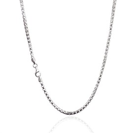 925 Sterling Silver 3.30 mm Round Box Chain Necklace With Pear Shape Clasp-RHODIUM FINISH