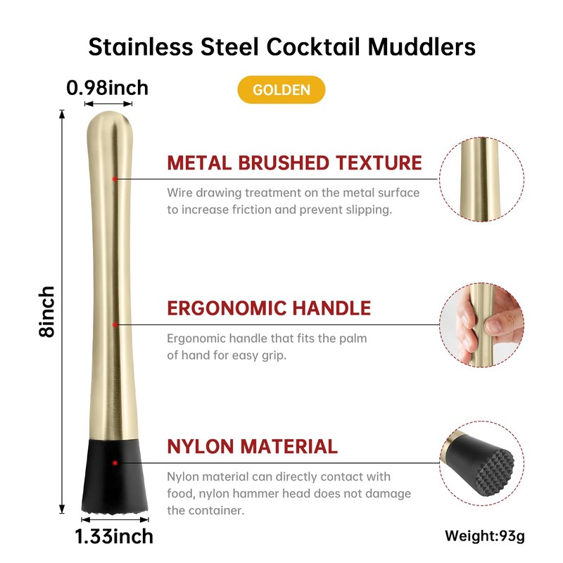 8 Inch Stainless Steel Cocktail Muddler and Mixing Spoon Home