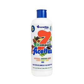 NCREDIBLE Shampoo Sin Sulfatos y Parabenos 7 Aceites, Aguacate, Ricino, Almendra, Coco, Oliva, Argán y Uva, Fortalece, Repara y Revitaliza el Cabello Maltratado, Seco o con Frizz 950 ml.
