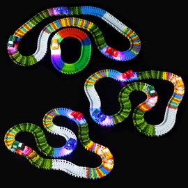 Tracks Cars Replacement only, Toy Cars for Magic Tracks Glow in the Dark, Racing Car Track Accessories with 5 Flashing LED Lights, Compatible with Most Car Tracks for Kids Boys and Girls(4pack)