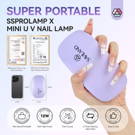 Saviland Mini UV Nail Lamp: 12W Fast Curing Mini Nail Lamp Portable U V Light for Gel Nails 2 Timers Gel Lamp USB Interface Gel X Lamp Folding Design for Personal DIY Home Traveling Use