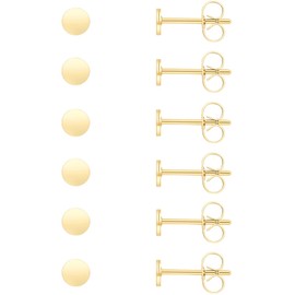 Unisex 6 Pairs 3mm Dot Stud Earrings, Surgical Steel Gold Plated Tiny Flat Disc Stud Earrings for Men Mens (Gold-3mm)