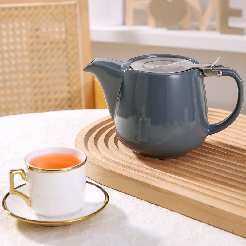 Auxmeware - Ceramic Teapot With Stainless Steel Infuser, Heat Resistant,
