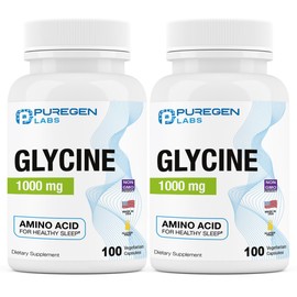 Puregen Labs Glycine 1000mg [High Potency] 100 Vegetarian Capsules, Promotes Healthy Sleep | No Harmful Additives | Non-GMO, NO Gluten and Dairy | Made in USA