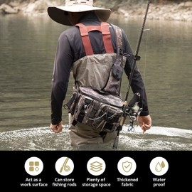 THKFISH Fishing Tackle Bag Fishing Sling Pack Portable Fly Fishing Bag Tackle Box Bag with Rod Holder D.LEAFCAMO-M Size