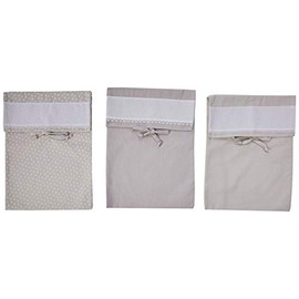 Filet - Set di 3 Sacchetti Porta Corredino in Piquet di Cotone Colorato - Tinta Unita, Stampa Trifogli e Stampa Pois - da Ricamare, Made in Italy, Colore Beige