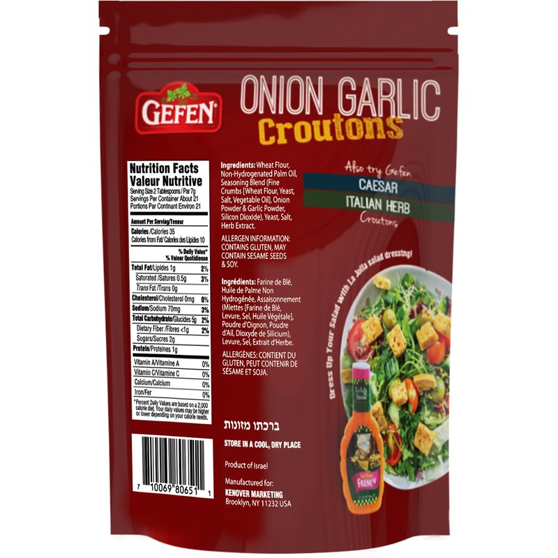 Gefen Savory Onion Garlic Caesar Croutons 5.2oz (3 Pack) |