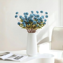AWARDSEN 6PC Blue Fake Mums Flowers Artificial Chrysantnemum Flower Stem Mini Pompon Kiku Flower for DIY Bouquet Home Decor