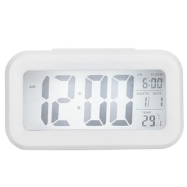 LCD Electronic Clock Large Screen Mute Smart Time Temperature Display Alarm Clock GHY‑501White