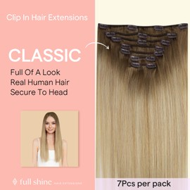 Full Shine Blonde Clip In Extensions Real Human Hair Balayage Chestnut Brown To Honey Blonde Mix Platinum Blonde Clip In Human Hair Extensions 7 Pcs 120G Double Weft Hair Extension Clip Ins 16 Inch