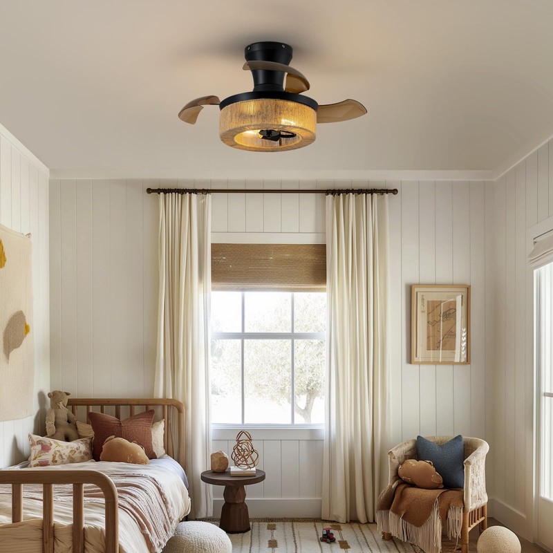 Spacora 28'' Retractable Ceiling Fan with Lights, Flush Mount Small