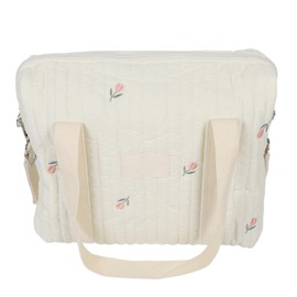 Baby Stroller Storage Bag Large Capacity Multifunctional Cotton Stroller Hanging Bag for Travel Shopping Beige Flower