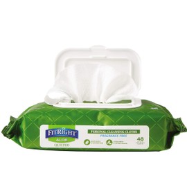 FitRight Aloe Quilted Heavyweight Personal Cleansing Cloth Wipes, Unscented, 576 Count, 8 x 12 inch Adult Large Incontinence Wipes