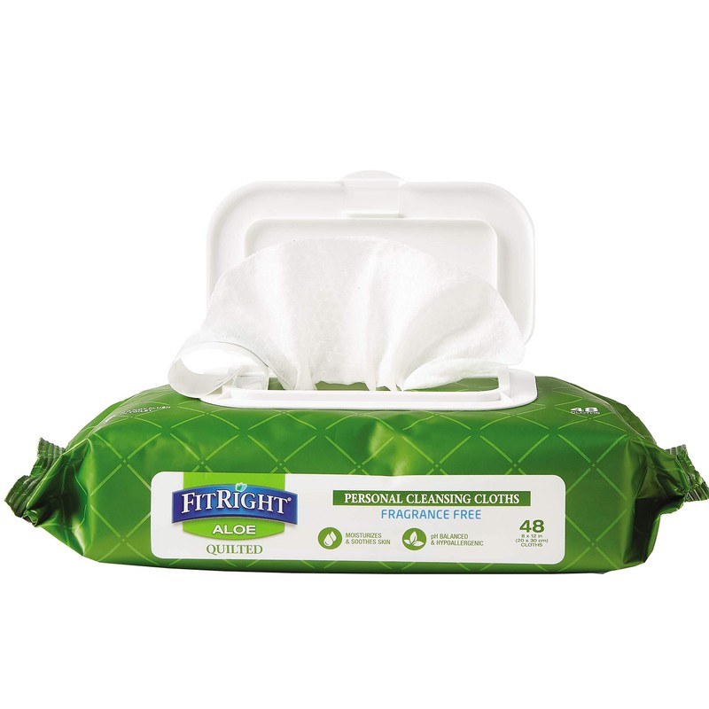 FitRight Aloe Quilted Heavyweight Personal Cleansing Cloth Wipes, Unscented, 576