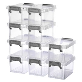 BSTKEY 10 Pcs Plastic Small Storage Containers with Lids, Clear Mini Storage Box Stackable Organizer Box Household Utility Box Case for Jewelry Beads Crafts