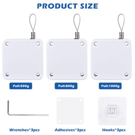 Vegena Door Closer Pack of 3, Automatic Door Closer No Drilling, Door Closer with Drawstring, Door Closer Interior Door for Sliding Doors, Fire Door (Three Types of Tensile Force: 500g, 800g, 1000g)