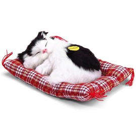 Lovely Simulation Animal Doll Plush Cat Toy with Sound Kids Toy Decorations Stuffed Toys Black & White