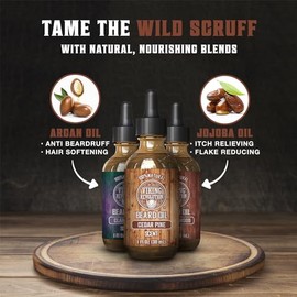 Viking Revolution - Aceite para Barba 3 Piezas - Sándalo, Pino, Salvia - 100% Natural