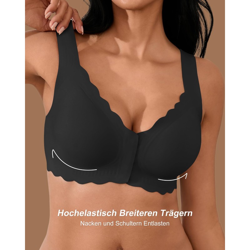 SHARICCA Women's Front Closure Bra - Without Underwire, V Neck,