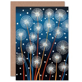 Artery8 Dandelion and Fireflies Abstract Gond for Him or Her Man Woman Birthday Thank You Congratulations Blank Art Greeting Card