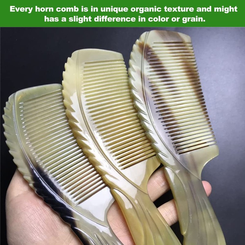EQLEF Horn Comb with Handle, Long Handheld Comb, Anti-Static Fine