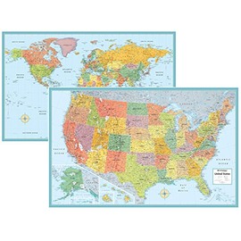 RMC Signature United States USA and World Wall Map Set (Laminated)