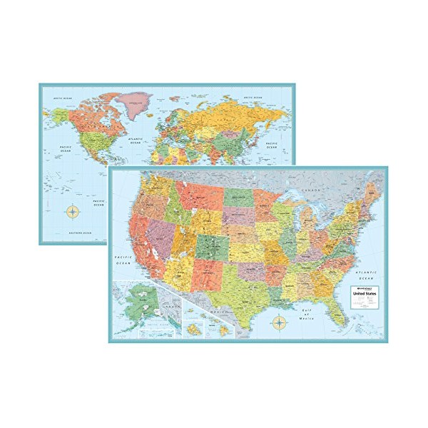 RMC Signature United States USA and World Wall Map Set (Laminated)