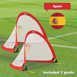 Porayhut Quick Open Soccer Net Pop up Goal for Kid Set of 2 Portable 210D Oxford Extra Stakes Target Soccer Goal for Fun in Backyard (Spain Flag Pattern)