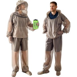 IC ICLOVER Mosquito Jacket, Bug Jacket with Hood, Pants, Mitts & Socks for Men Women, Mosquito Net Suits for Gardening Fishing Outdoor Full Body Protection from Bugs Fly Insets No-See-Ums (S-M)